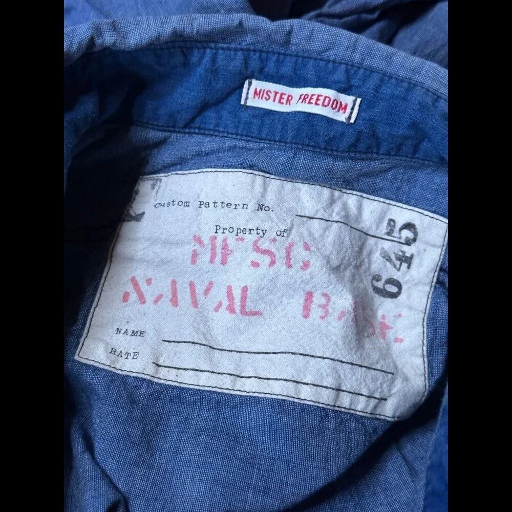Vintage Mister Freedom Shirt Large Mens 645 Chambray Long Sleeve Button Pocket - Picture 6 of 9